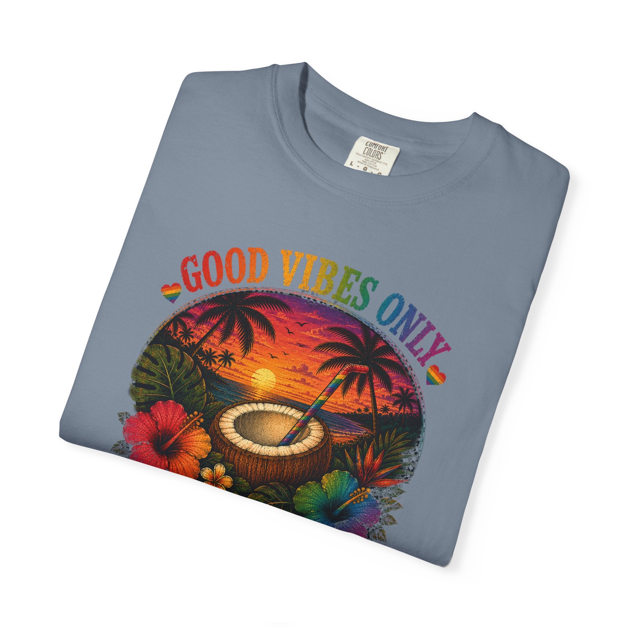 Good Vibes Only T-Shirt — Tropical Sunset Coconut Beach Tee