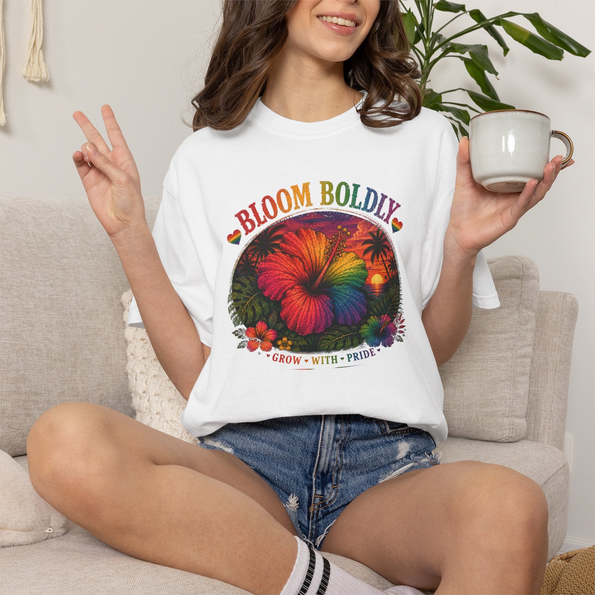 Bloom Boldly T-Shirt — Rainbow Floral Pride Graphic Tee