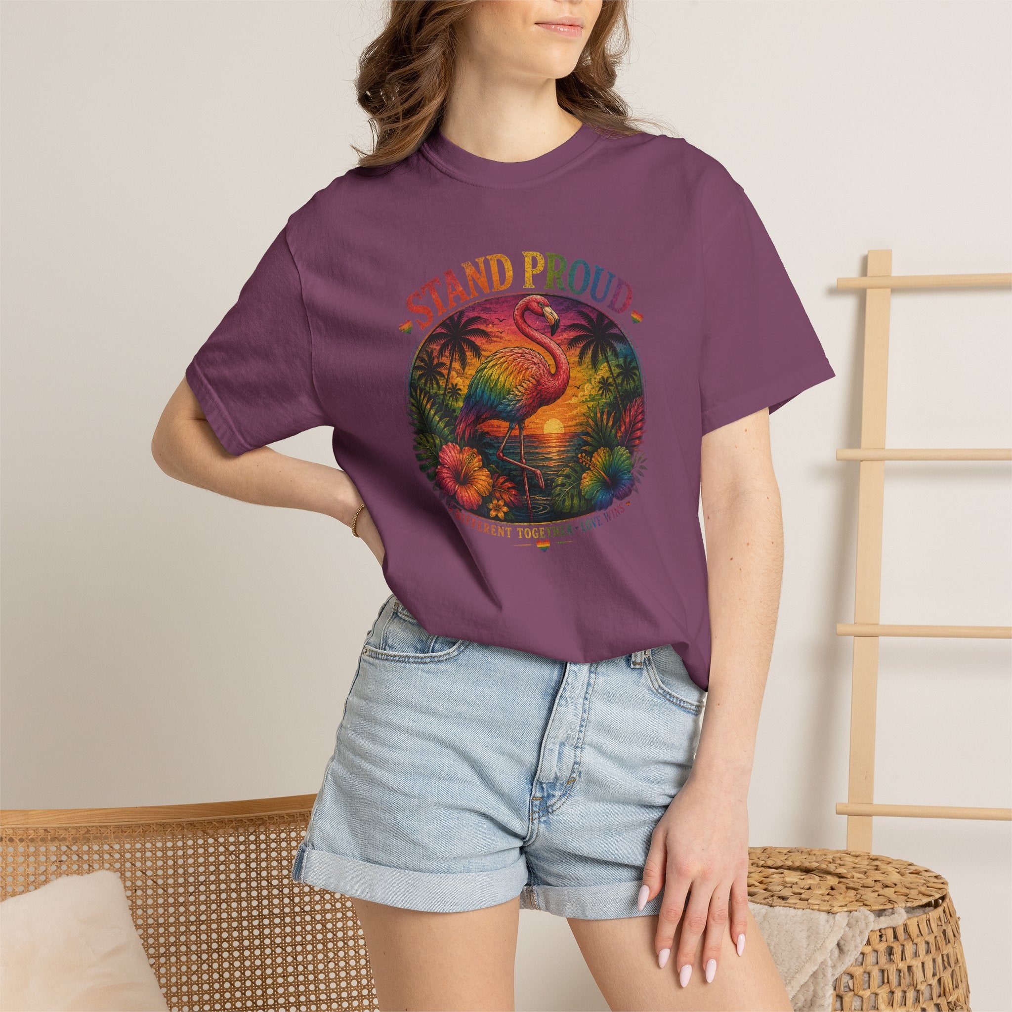 Stand Proud Flamingo T-Shirt — Tropical Pride Graphic Tee