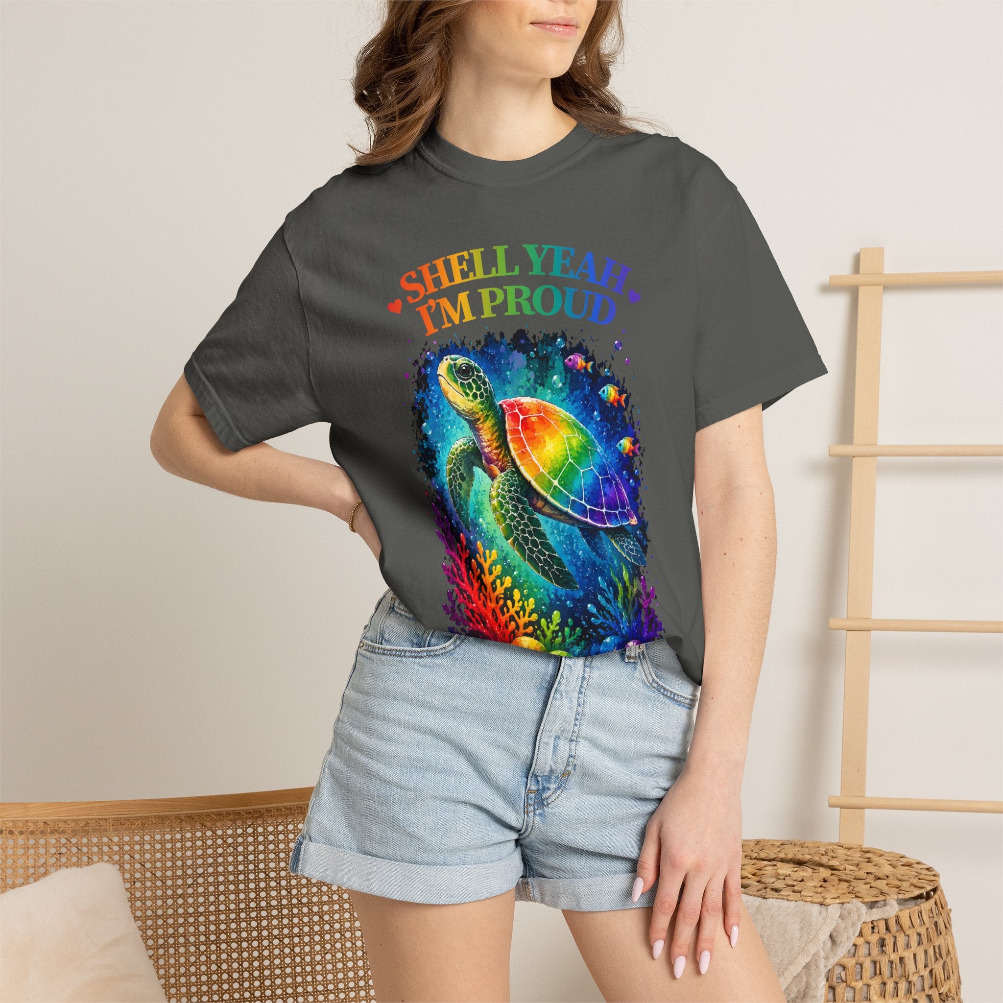 Pride Sea Turtle T-Shirt — "Shell Yeah I'm Proud" Rainbow LGBT Tee
