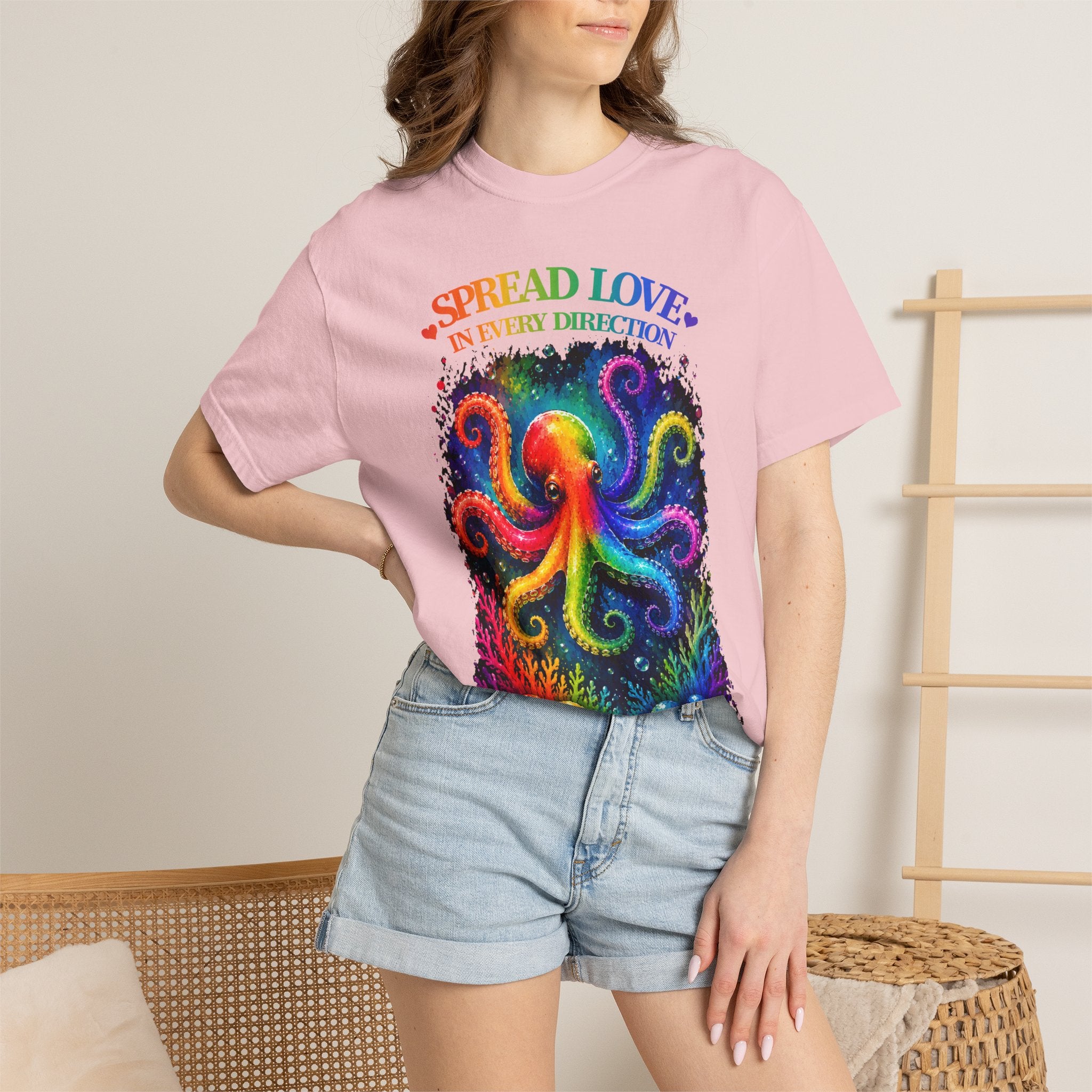 Spread Love Octopus T-Shirt — Rainbow Psychedelic Ocean Art Tee