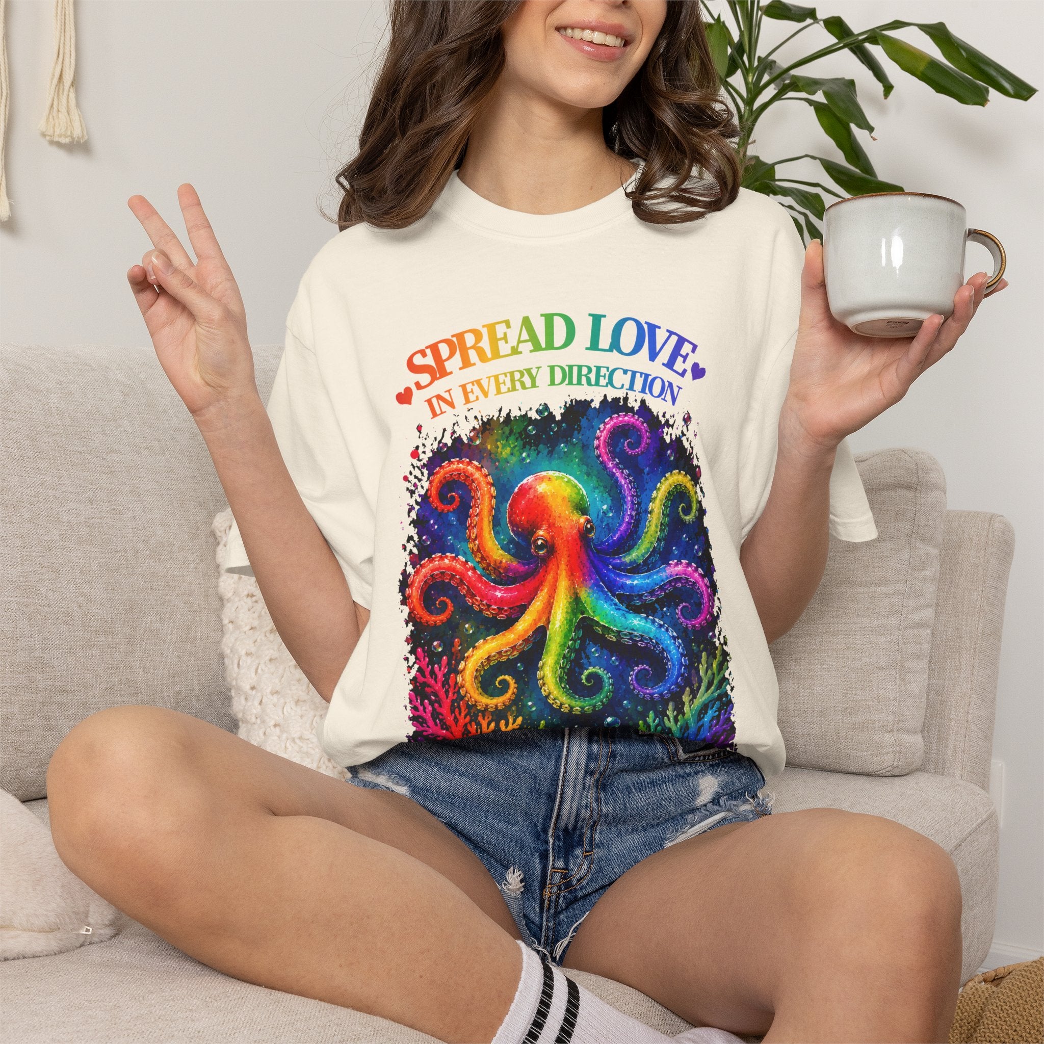 Spread Love Octopus T-Shirt — Rainbow Psychedelic Ocean Art Tee