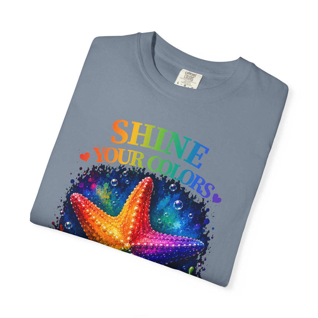 Shine Your Colors Starfish T-Shirt — "Different is Beautiful" Rainbow Ocean Tee