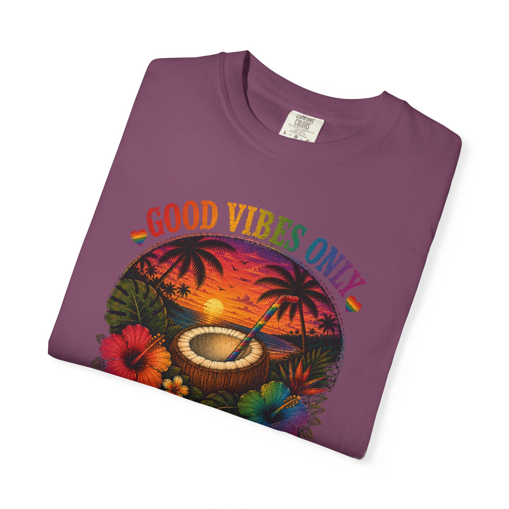 Good Vibes Only T-Shirt — Tropical Sunset Coconut Beach Tee