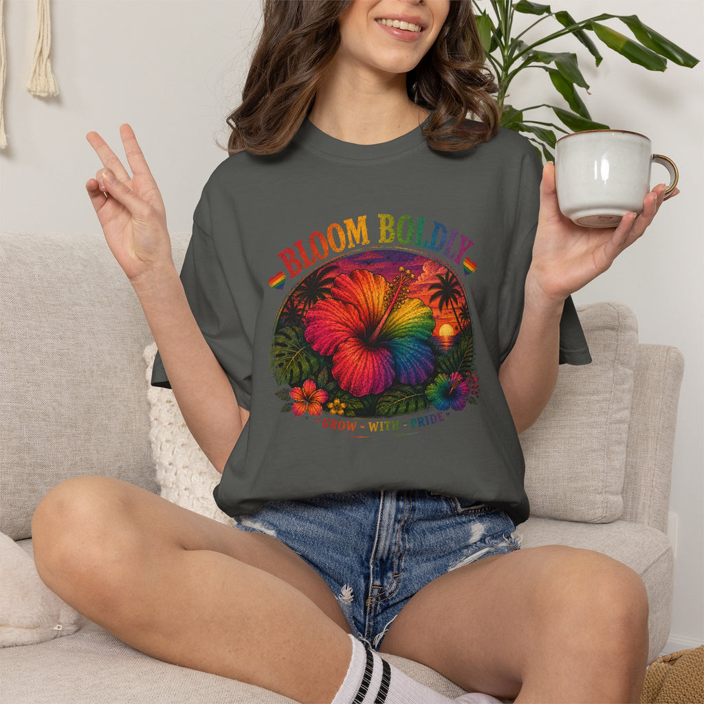 Bloom Boldly T-Shirt — Rainbow Floral Pride Graphic Tee