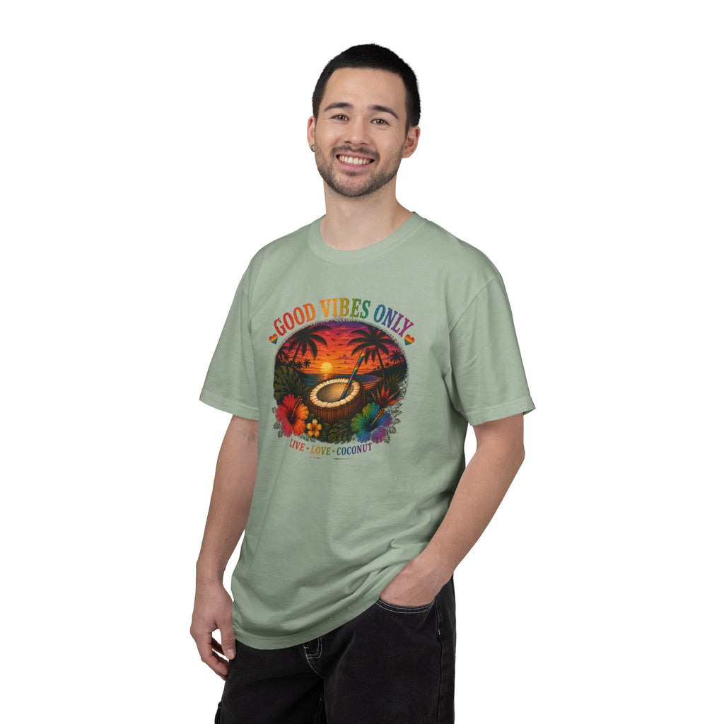 Good Vibes Only T-Shirt — Tropical Sunset Coconut Beach Tee