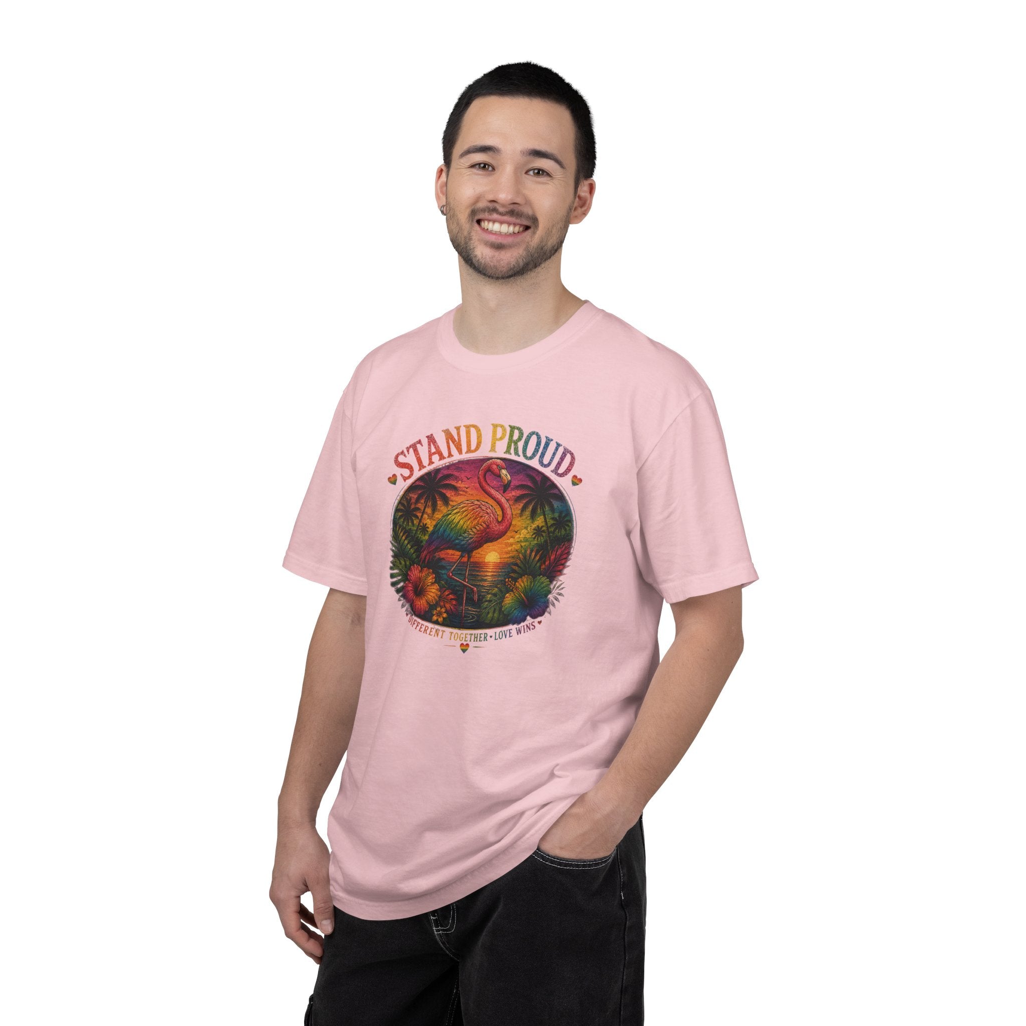 Stand Proud Flamingo T-Shirt — Tropical Pride Graphic Tee