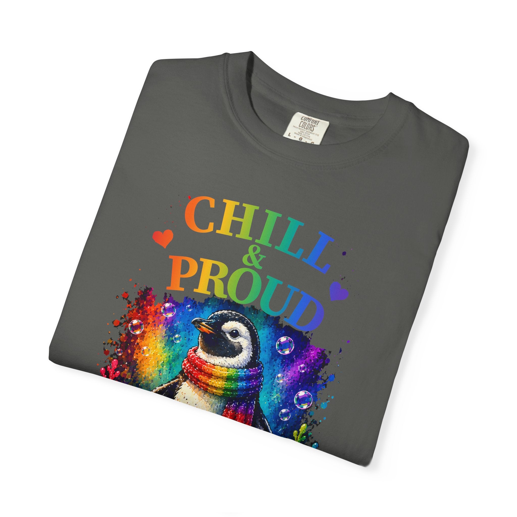 Chill & Proud Penguin T-Shirt — Rainbow LGBTQ+ Pride Tee (Love Knows No Rules)