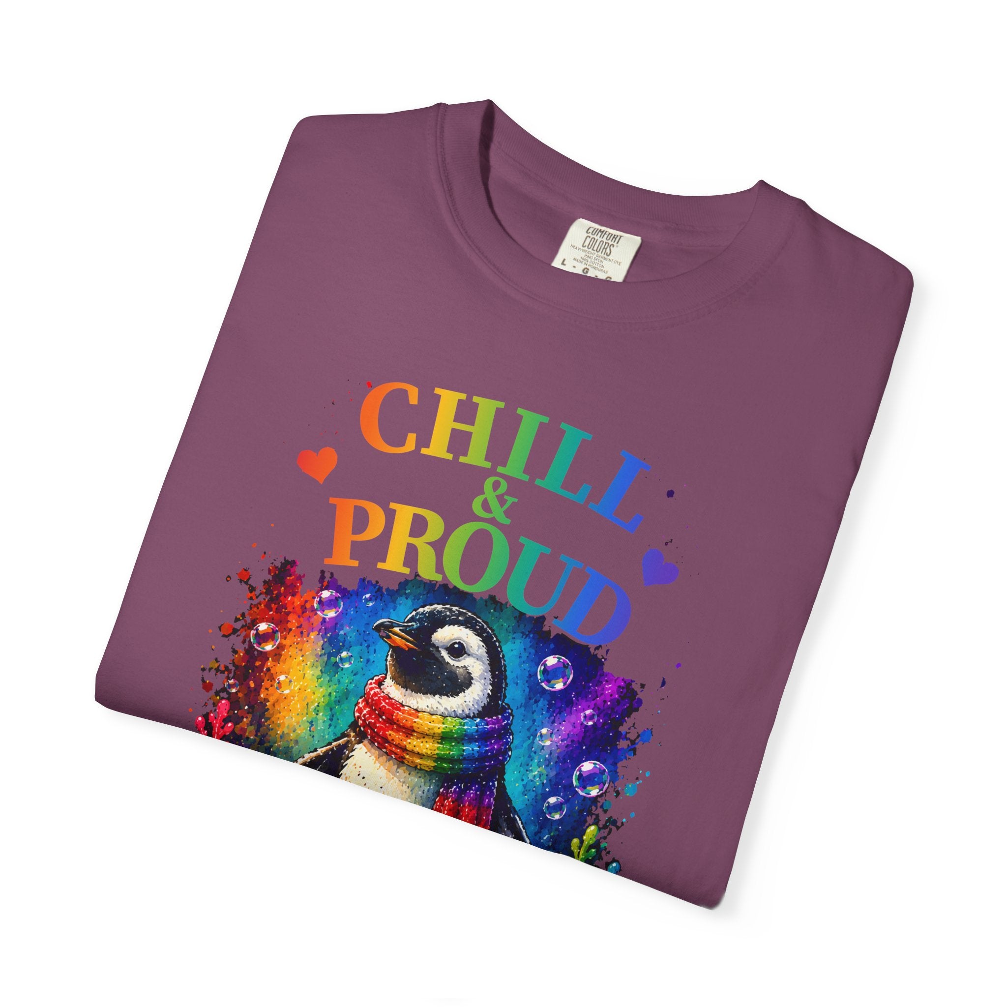Chill & Proud Penguin T-Shirt — Rainbow LGBTQ+ Pride Tee (Love Knows No Rules)