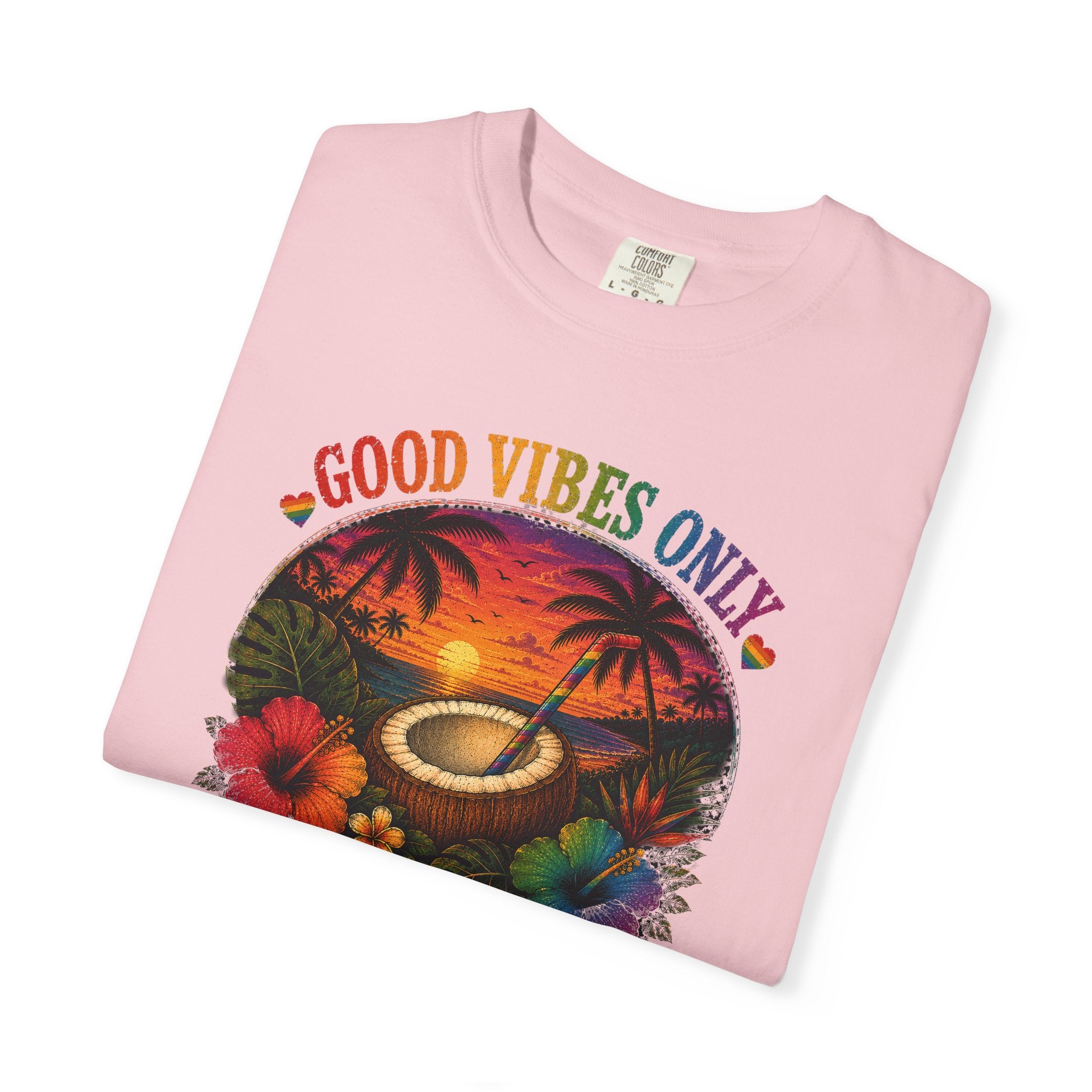 Good Vibes Only T-Shirt — Tropical Sunset Coconut Beach Tee