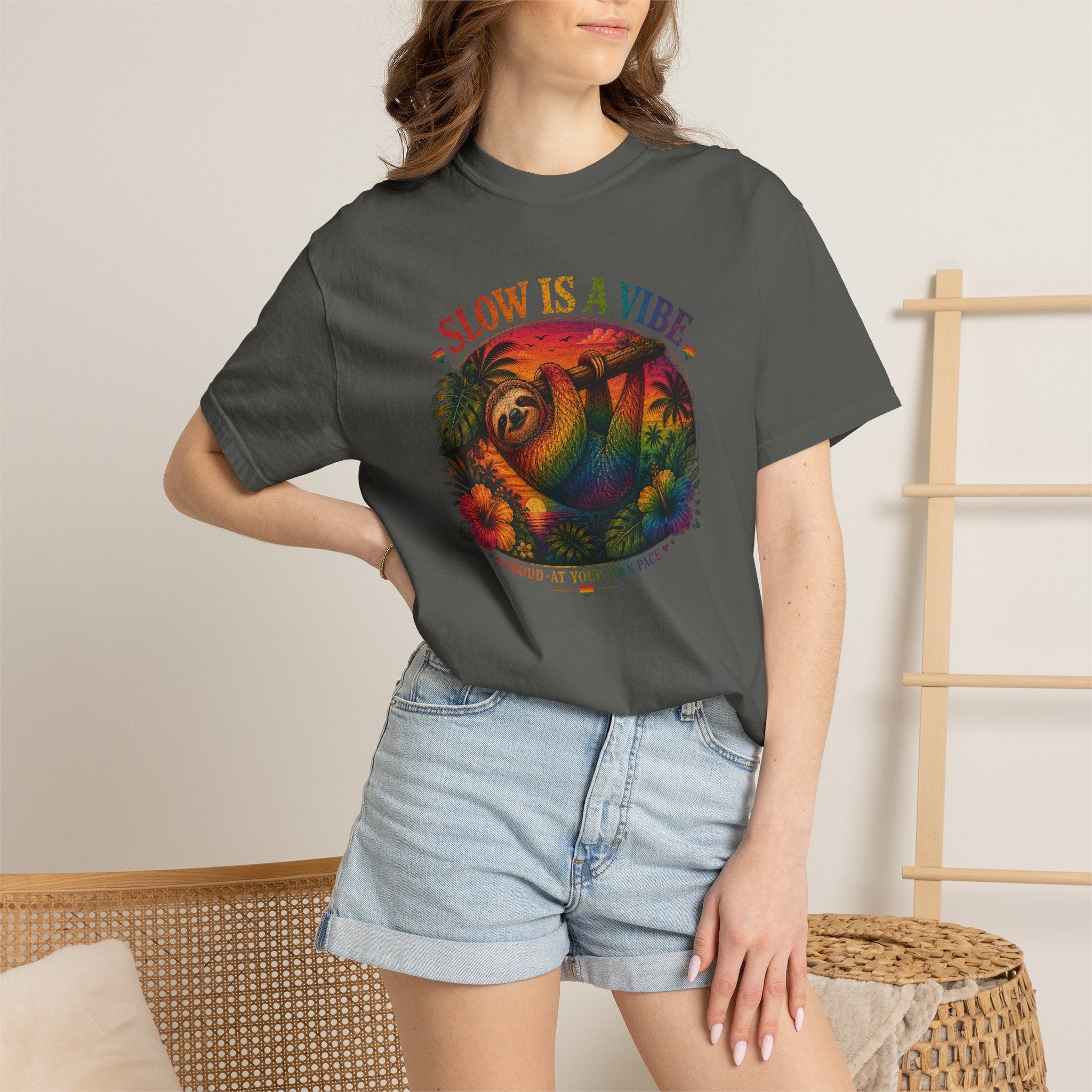 Slow Is A Vibe T-Shirt — Retro Sloth Graphic Tee